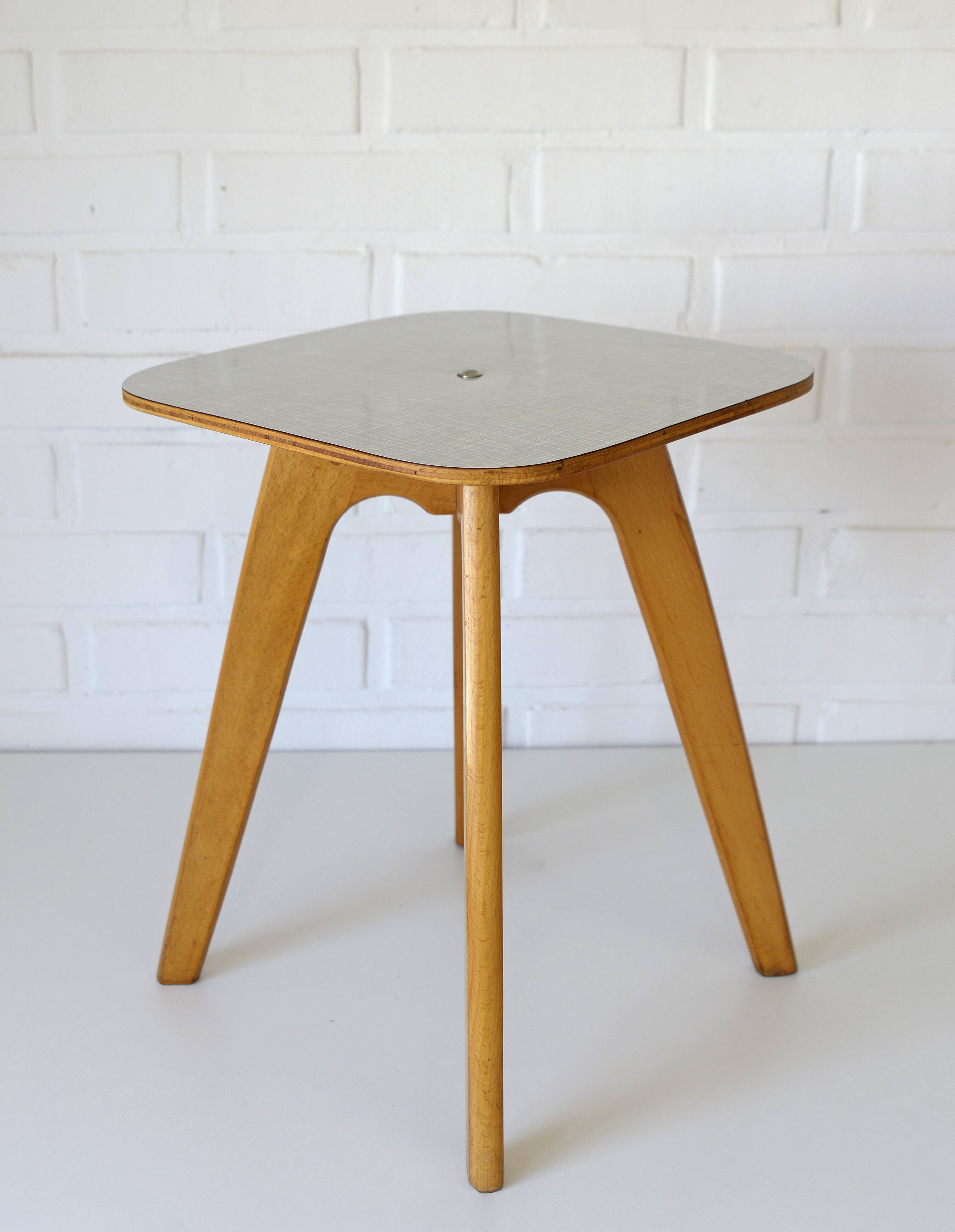Vintage kitchen wooden stool mid-century modern side table 1950s