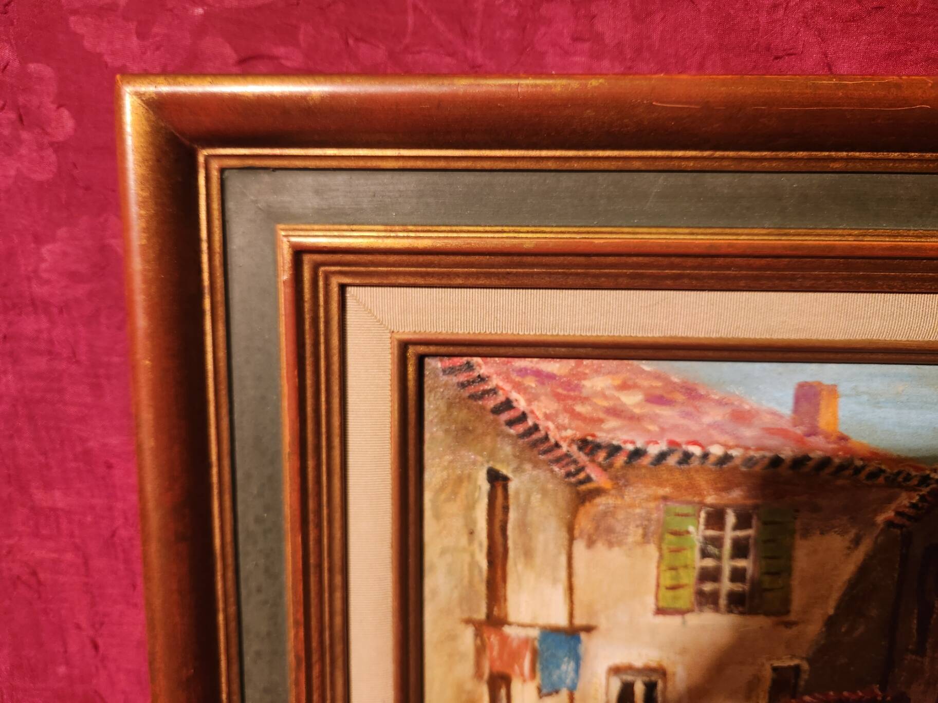 Oil painting on canvas Provençal landscape santons framed signed