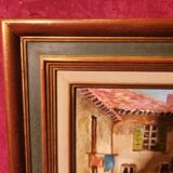 Oil painting on canvas Provençal landscape santons framed signed