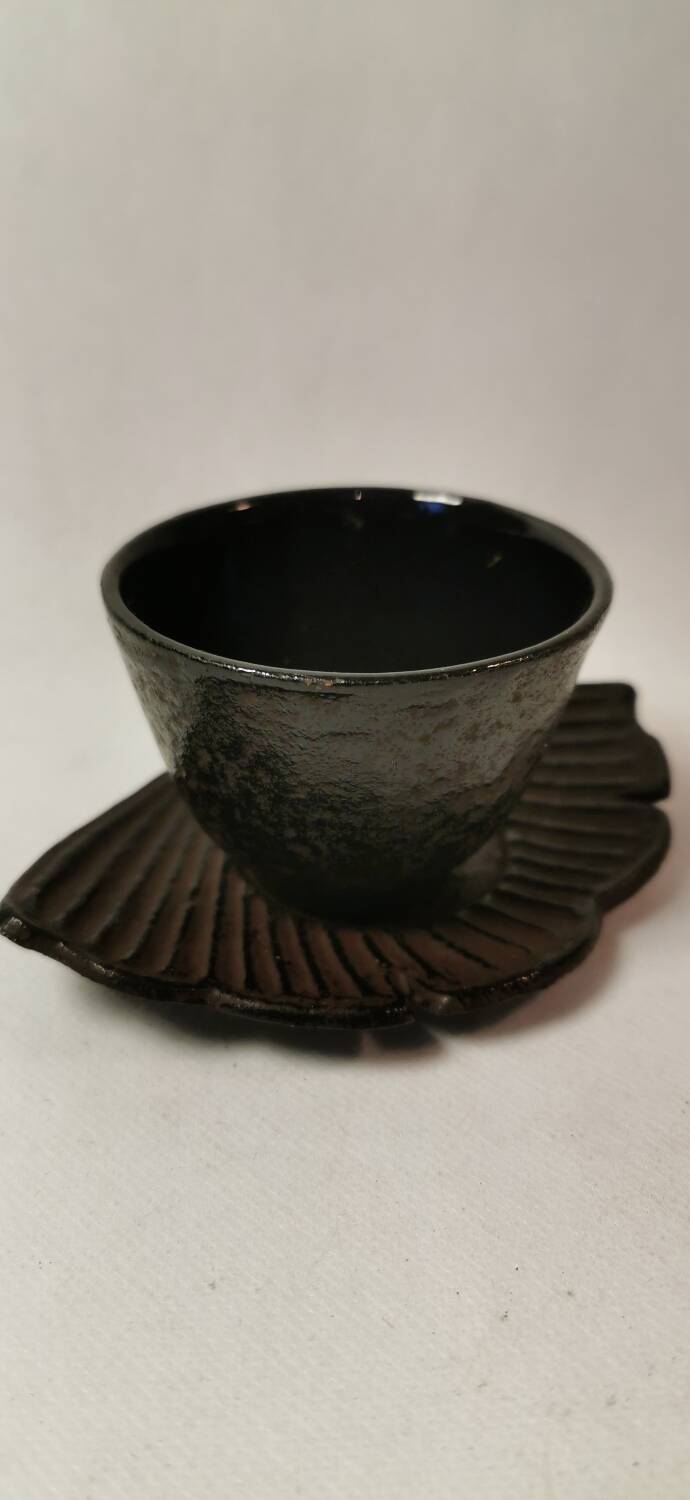 Set of 12 Asian Tea Cups and Saucers in Enameled Cast Iron