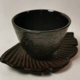 Set of 12 Asian Tea Cups and Saucers in Enameled Cast Iron