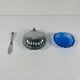 Metal shell butter dish with blue insert, 1970 with knife.