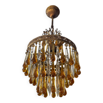 Vintage chandeliers with amber glass tassels and drops