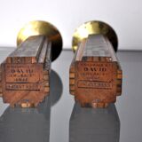 Pair of "David" candlesticks in olive wood, Handcrafted in Israel, 1960