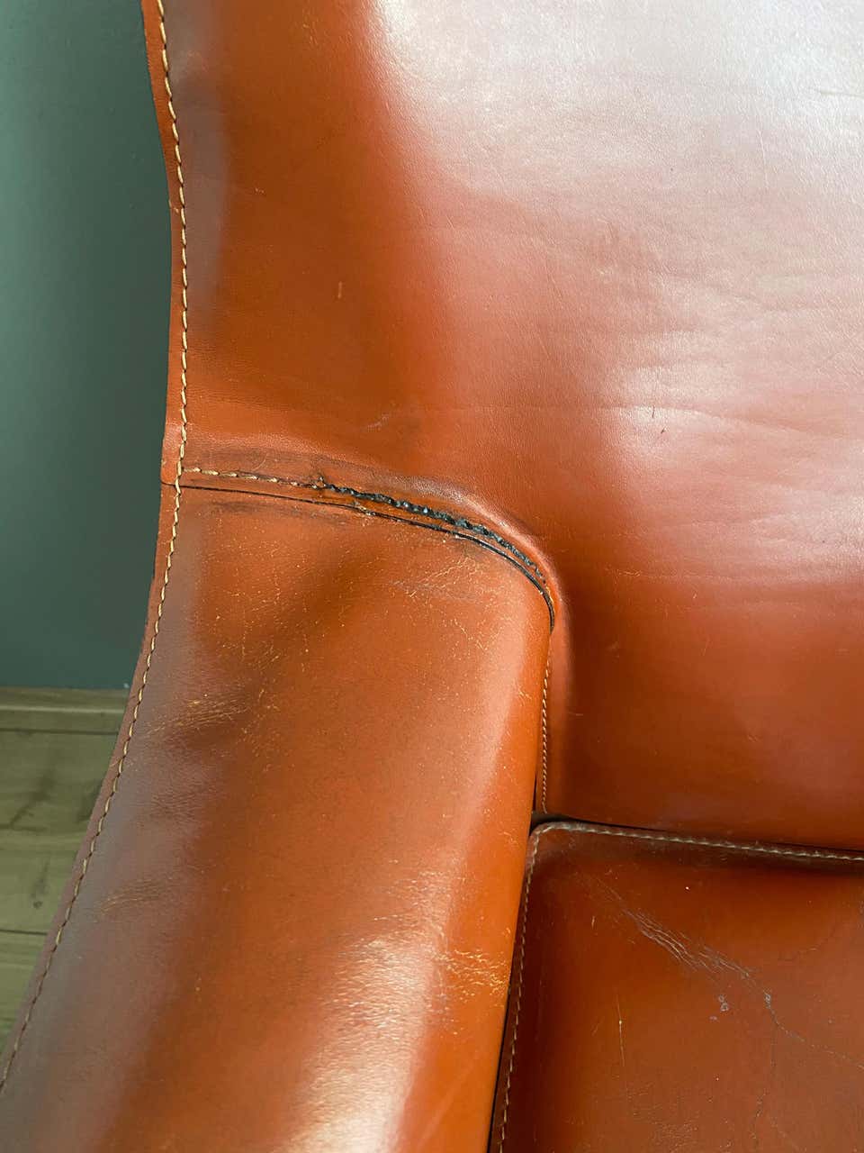 Cognac leather Cab lounge chair by Mario Bellini, 1970s