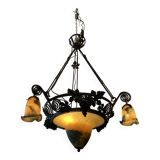 Imposing contemporary art deco style chandelier, glass paste and wrought iron