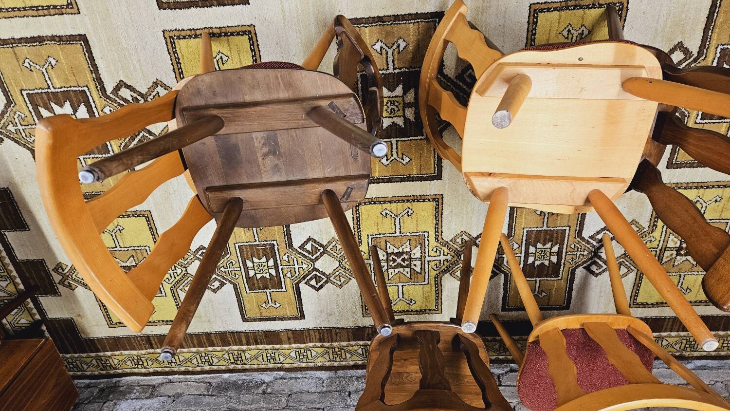 Set of 6 mismatched Baumann style bistro chairs from the 1970s