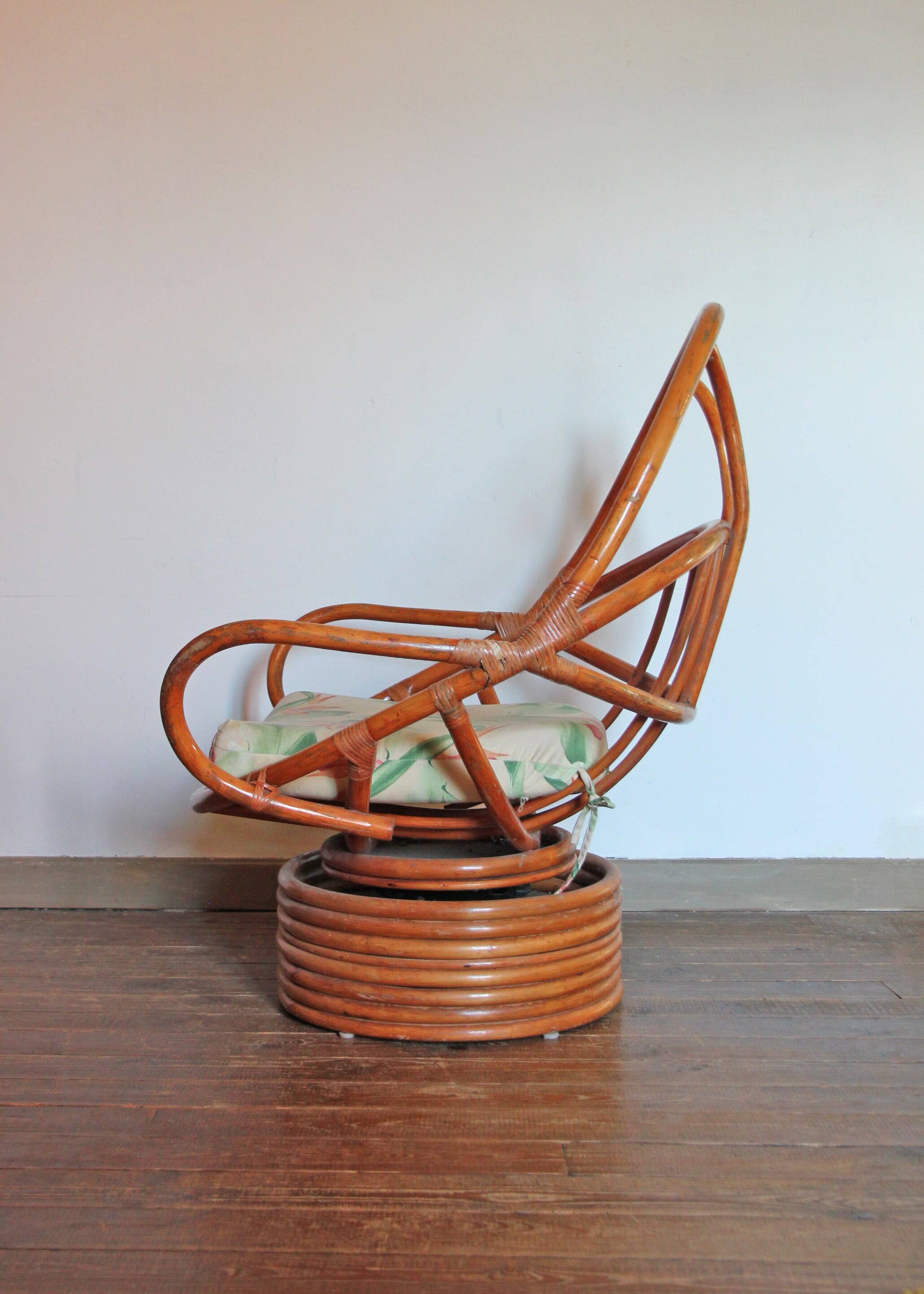 Rattan armchair, reclining and swivel, 70s