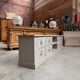 Old workshop furniture transformed into a TV unit.