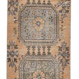 3x9 Mustard Light Blue Turkish Runner Rug 79x280Cm