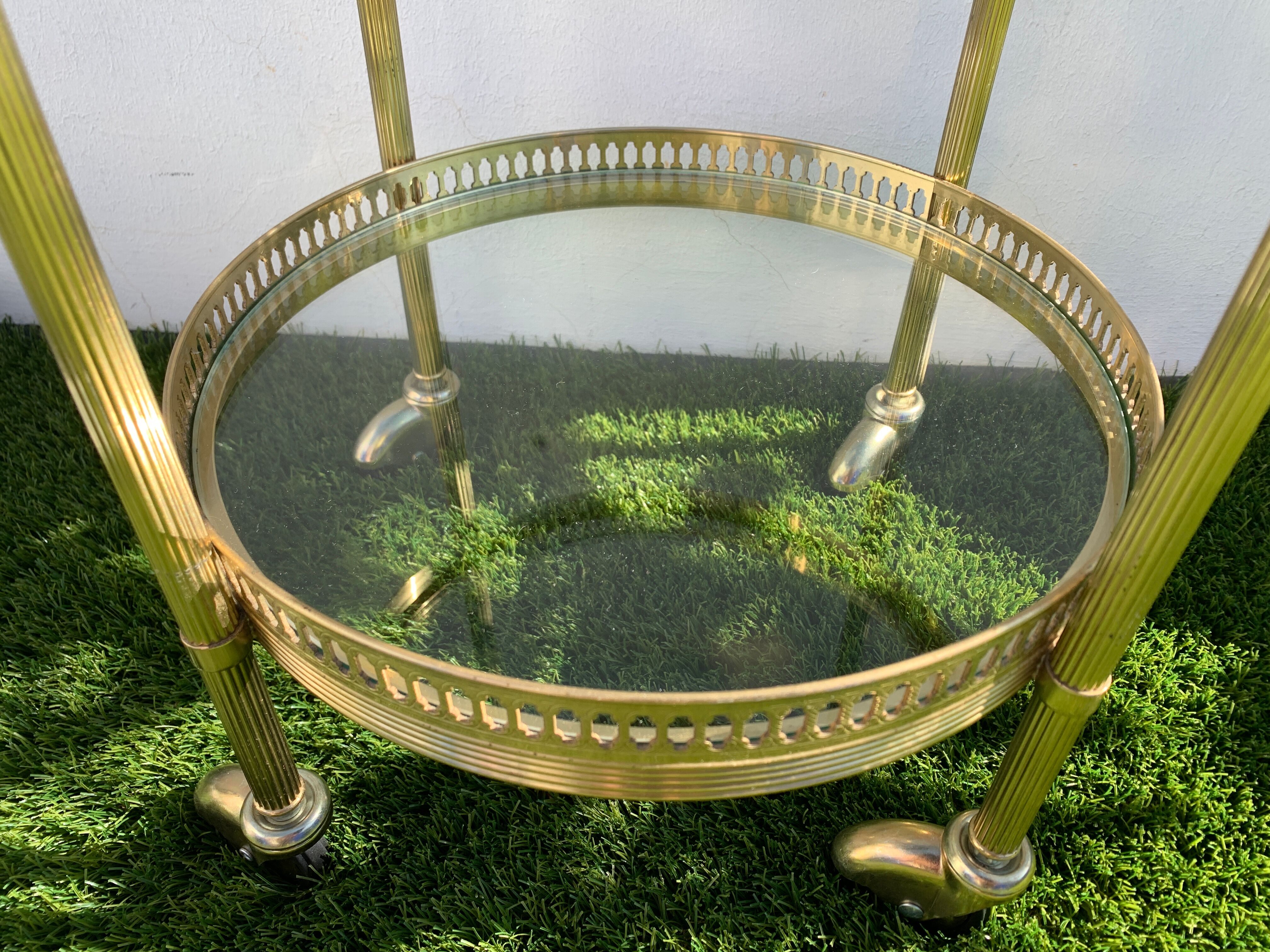 Console table d'appoint roulante et néo classique, en laiton, 1970