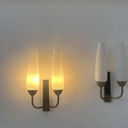 Pair of vintage double wall lights, brass and opaline, France 1950