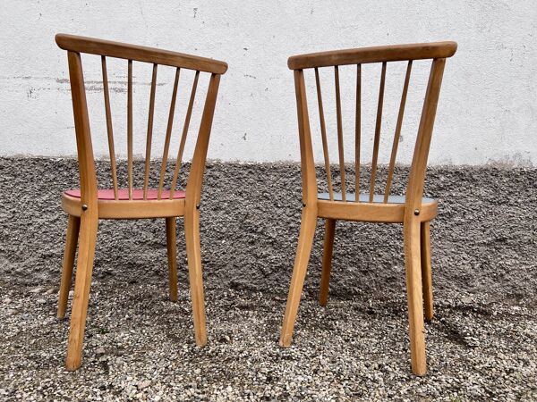 Paire de chaises scandinave bleu et rouge