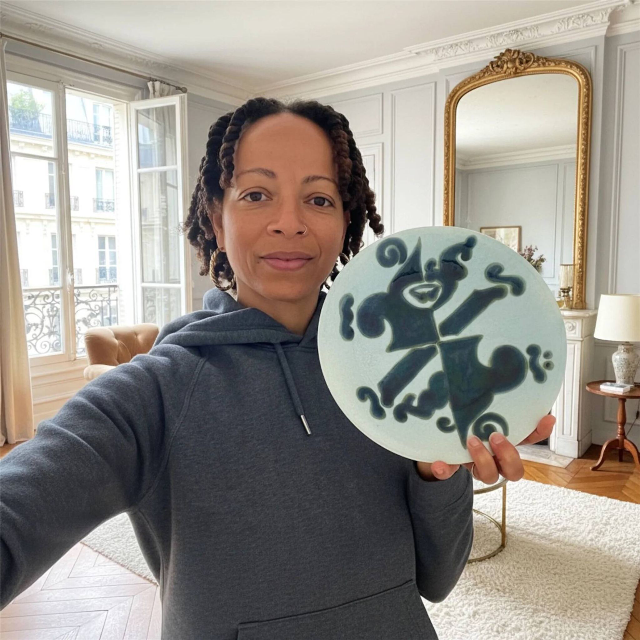 Yvonne Gisclard-Cau blue ceramic cut from French modernist design of the 1960s.
