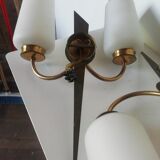 Pair of opaline and brass sconces with 2 branches