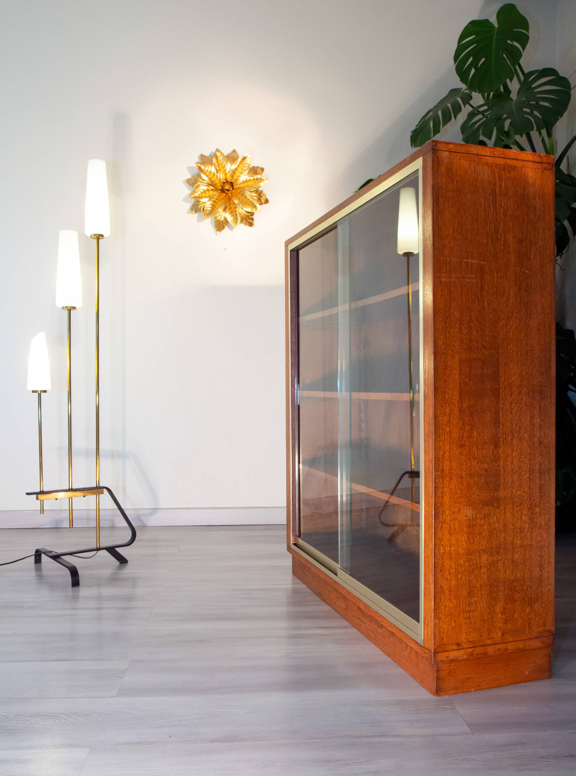 Showcase bookcase, glass and oak 1960