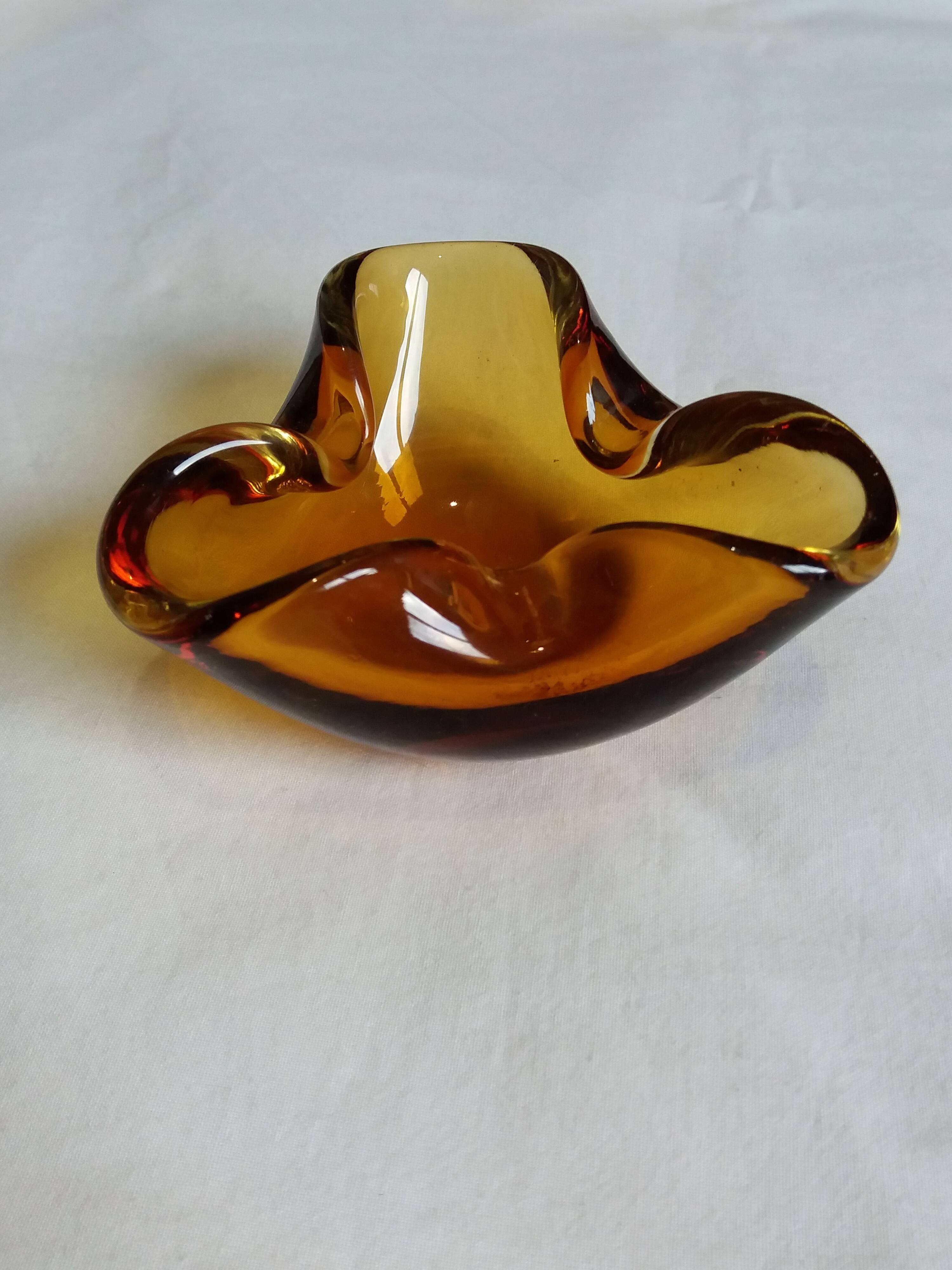 Murano style amber glass ashtray