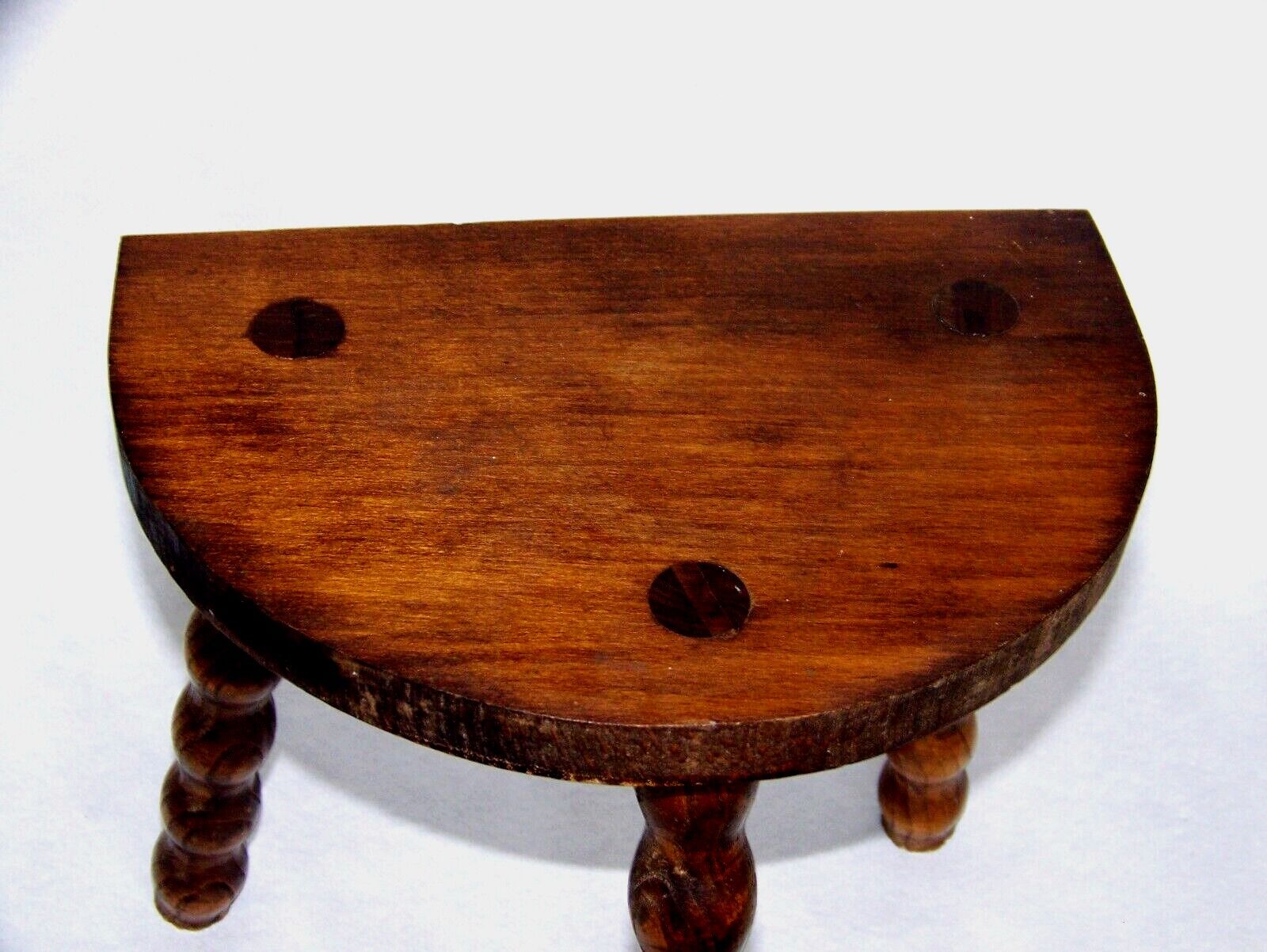 French vintage traditional handmade half moon milking stool with bobbin leg