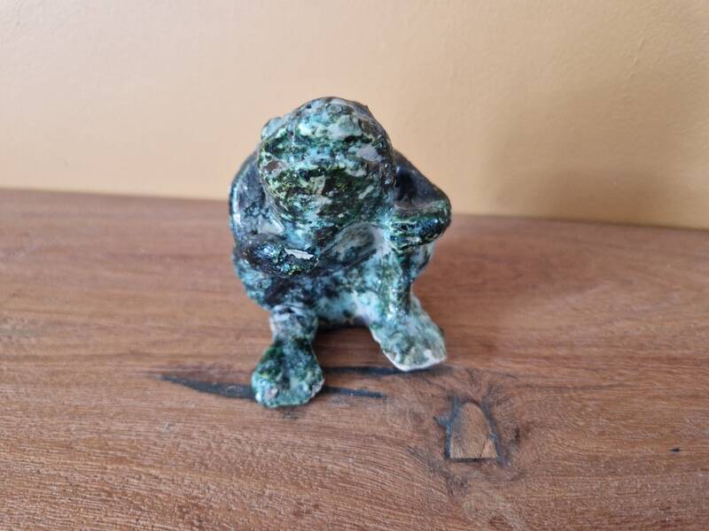 Joanna Hair (1955) Ceramic raku glazed toad or frog