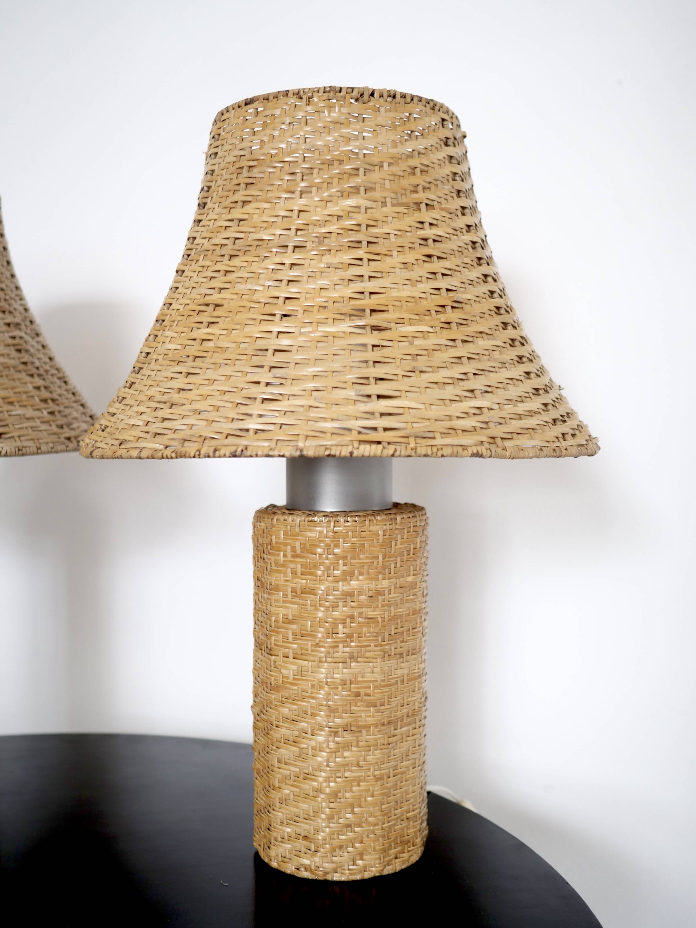 Pair of large Scandinavian rattan lamps from the 80s