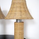 Pair of large Scandinavian rattan lamps from the 80s
