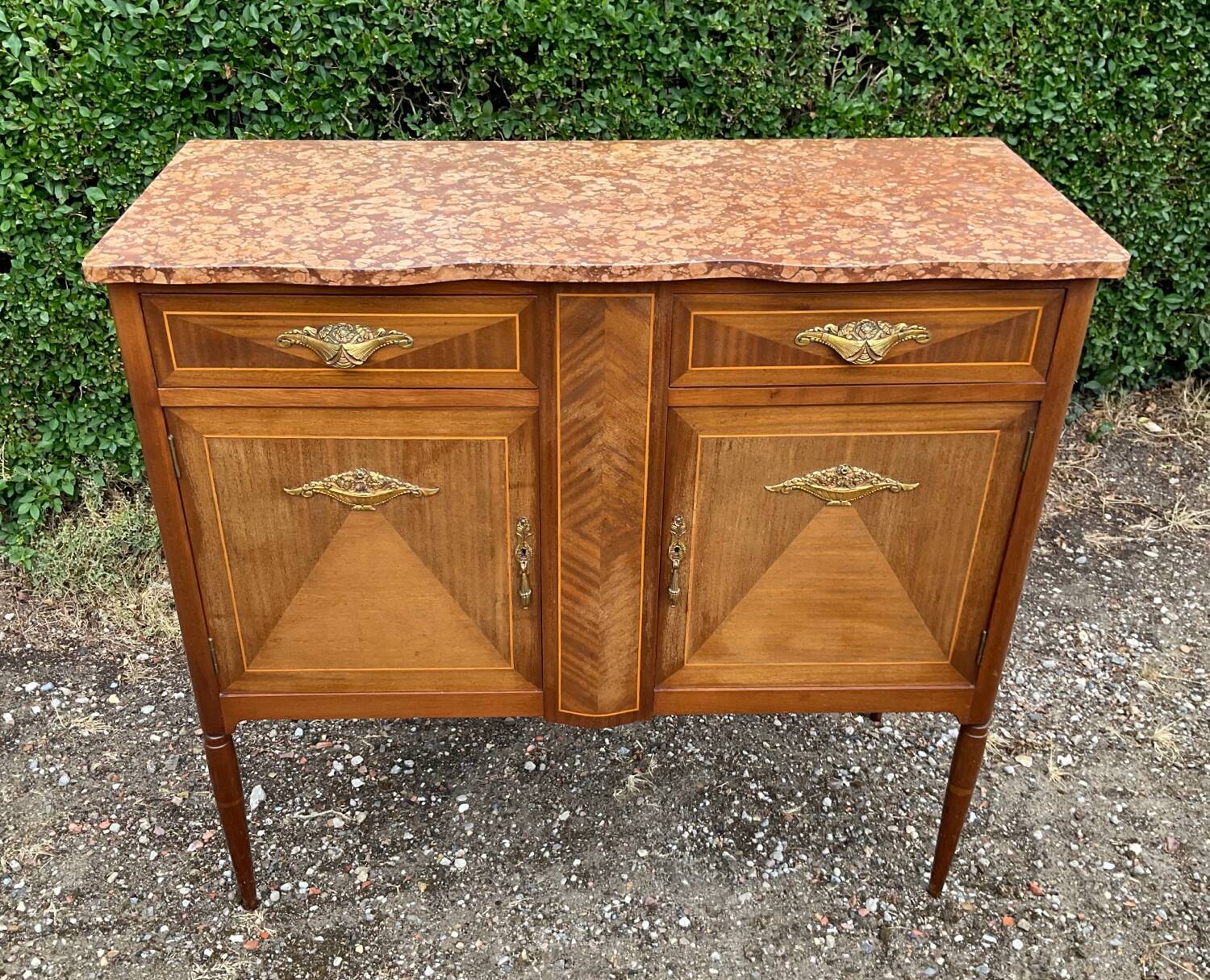 Marquetry and marble sideboard