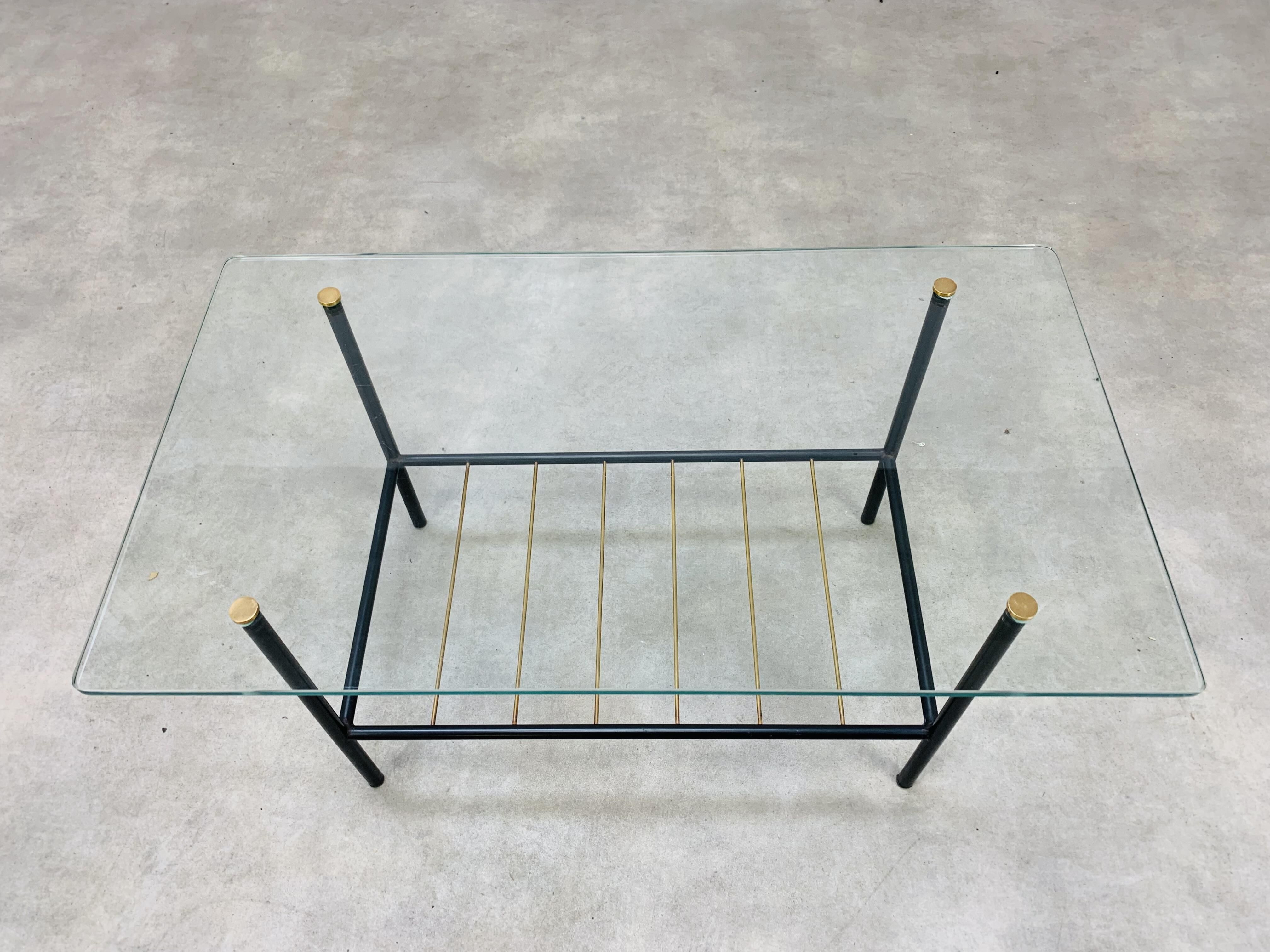 Coffee table 50s glass metal brass sofa tip