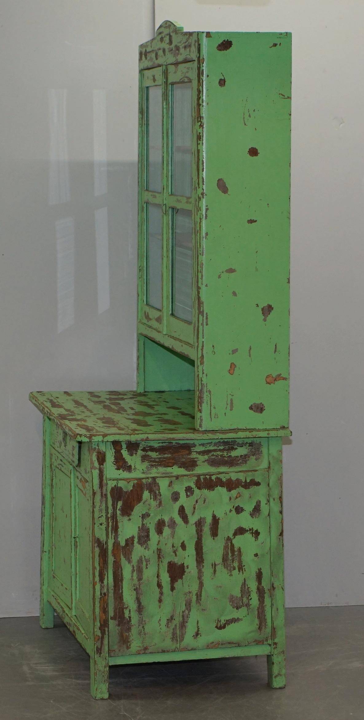 Victorian Green Patinated Buffet, Library or Cabinet