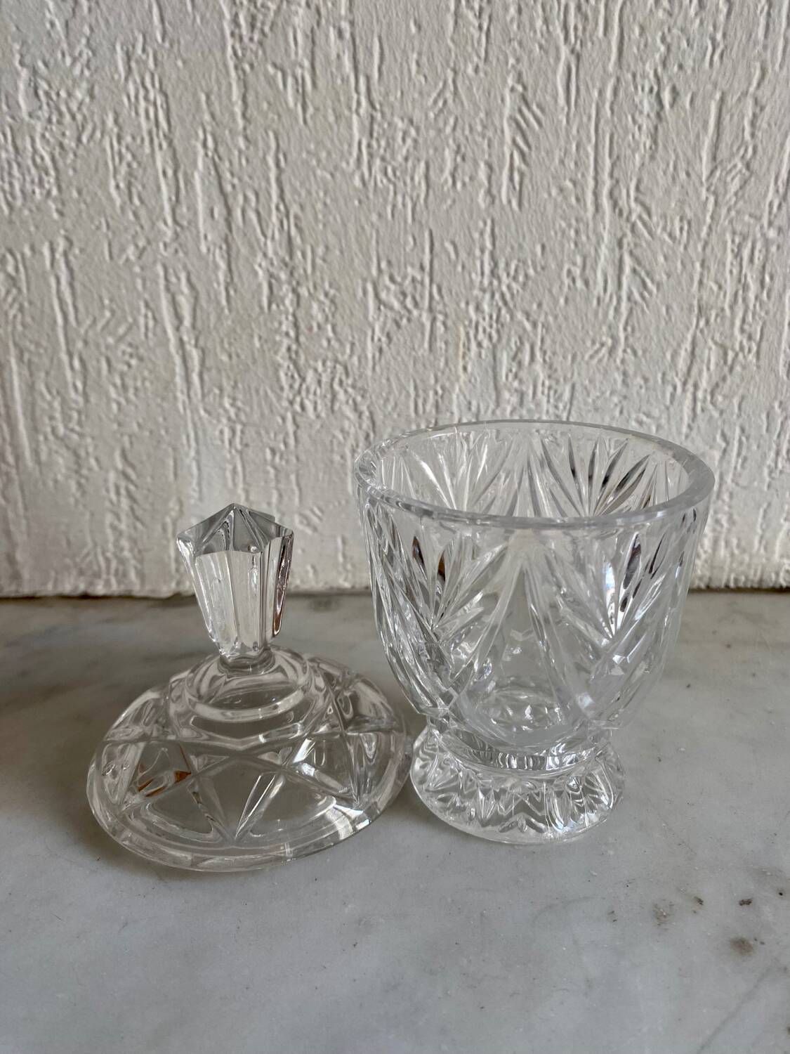 Vintage chiseled glass candy dish