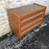 Vintage rattan and oak chest of drawers