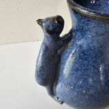Blue ceramic cat vase signed Jean Louis Scouarnec