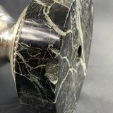 Large Louis XVI style silver metal lamp base on green marble base