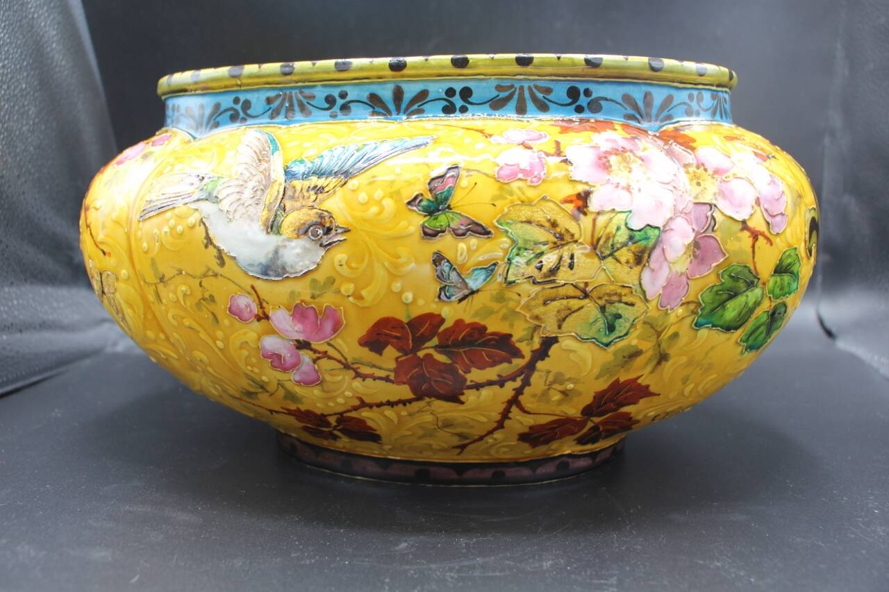 19th-century earthenware jardinière attributed to Felix Optat Milet.