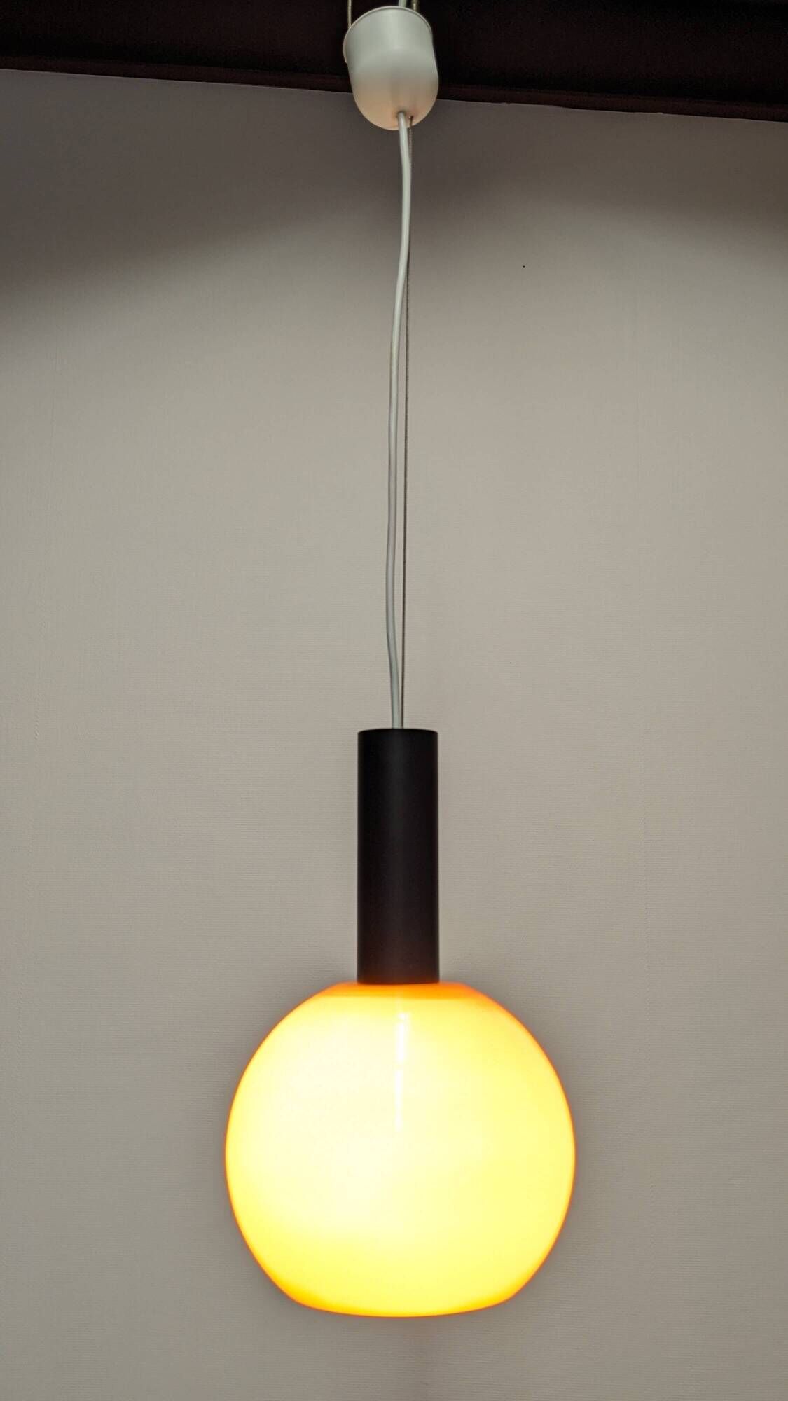 Orange opaline ball pendant light by Parscot, France circa 1970