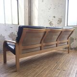 Danish Mathsson sofa + 2 armchairs in curved wood and leather