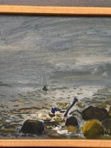 Huile sur toile originale "Rivière" par Lars Herder vintage et encadrée 37×28cm