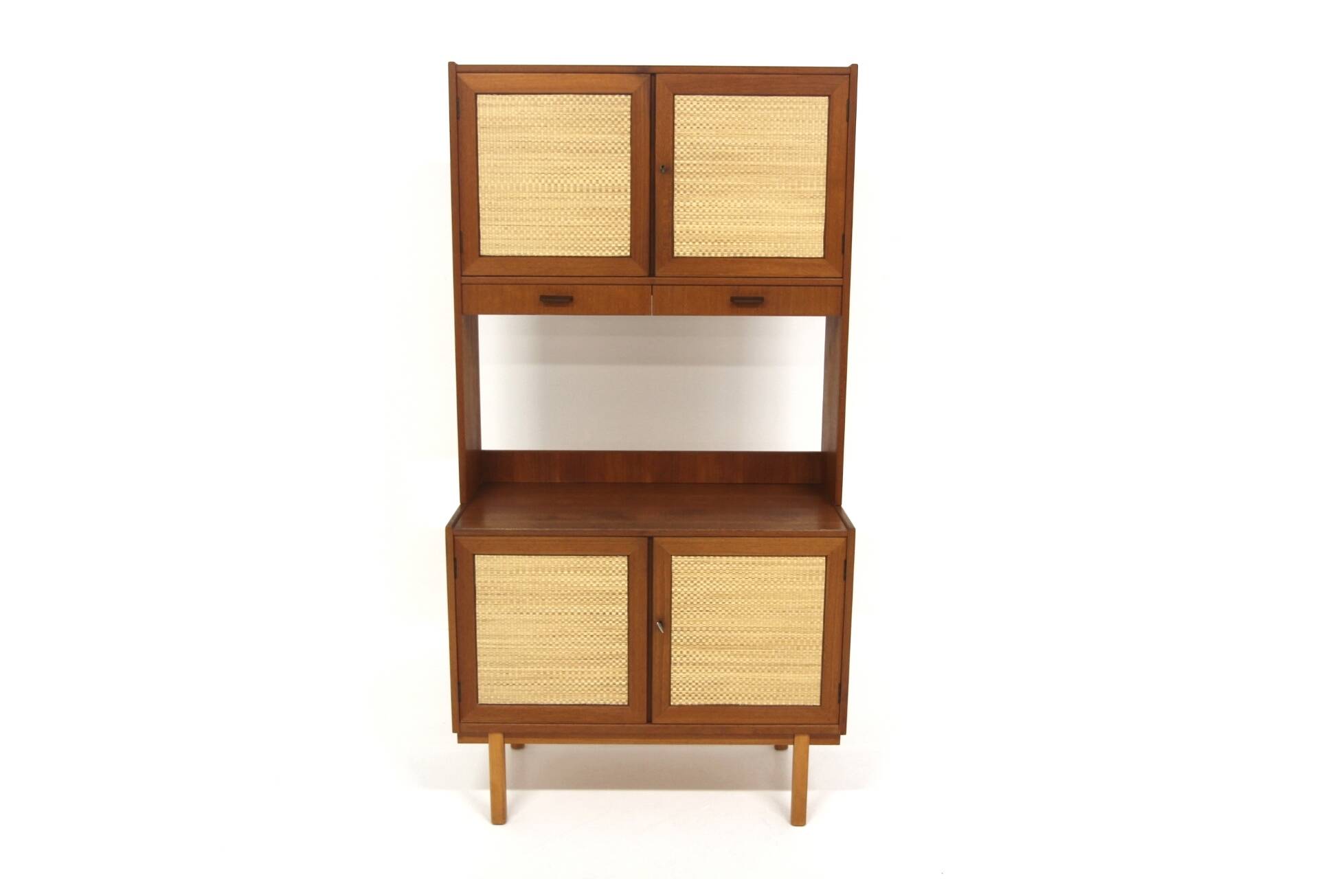 Scandinavian teak and rattan bookcase, Sweden, 1960