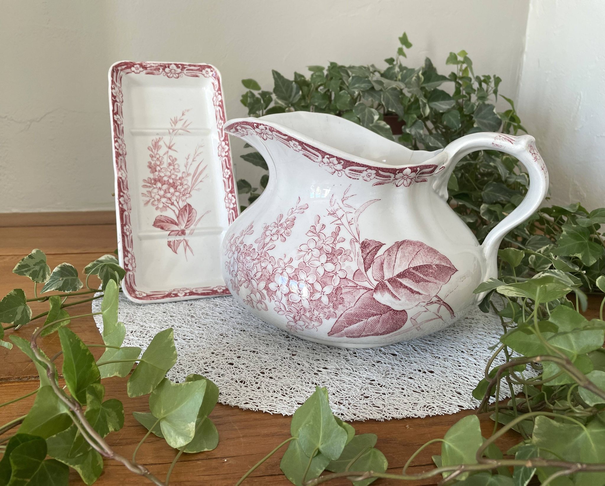 Antique earthenware jug & brush holders from Creil & Montereau