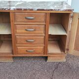 Buffet en bois massif 4 tiroirs - marbre rouge - 1950