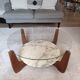 Table basse bois marbre et verre par Hugues Poignant