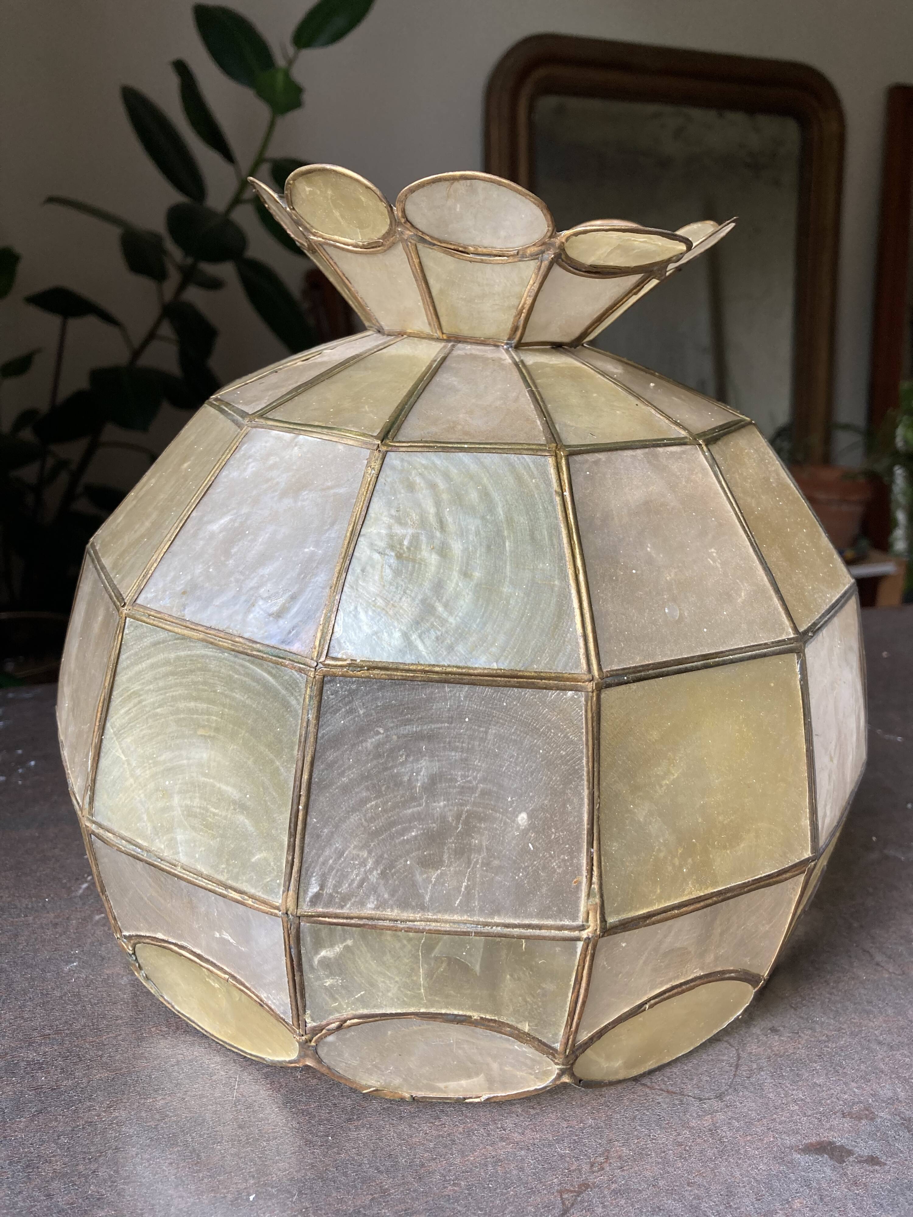 Mother-of-pearl and brass pendant lamp 1960