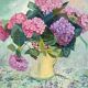 Huile sur toile par maurice masselin bouquet de fleurs d'hortensias 1989