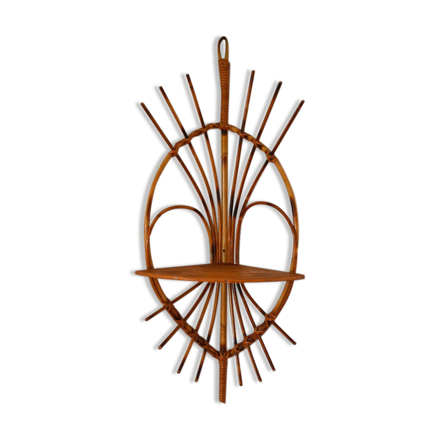 Etagère d'angle en rotin vintage