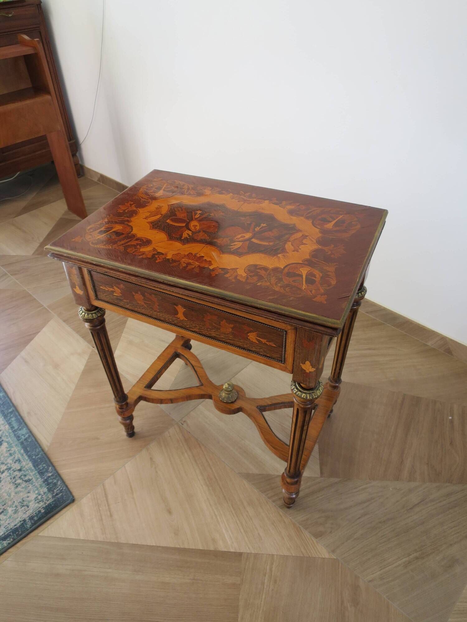 Rare - portfolio game table in marquetry and decorative bronze - Louis XVI style - Early 1900