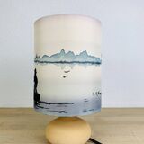 Fig lamp in sandstone and silk "fisherman" lampshade