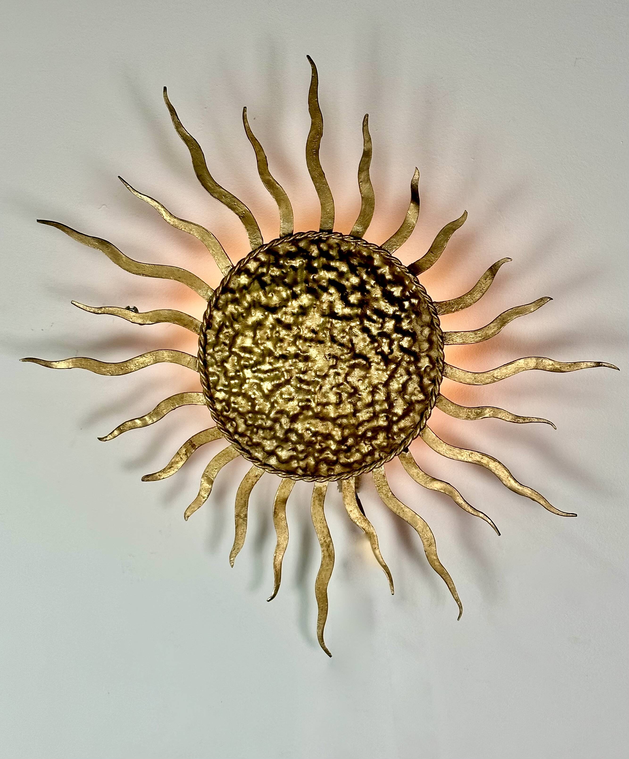 Wall lamp / ceiling lamp vintage sun 1950 in gilded wrought iron