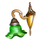 Green glass tulip brass wall sconce light