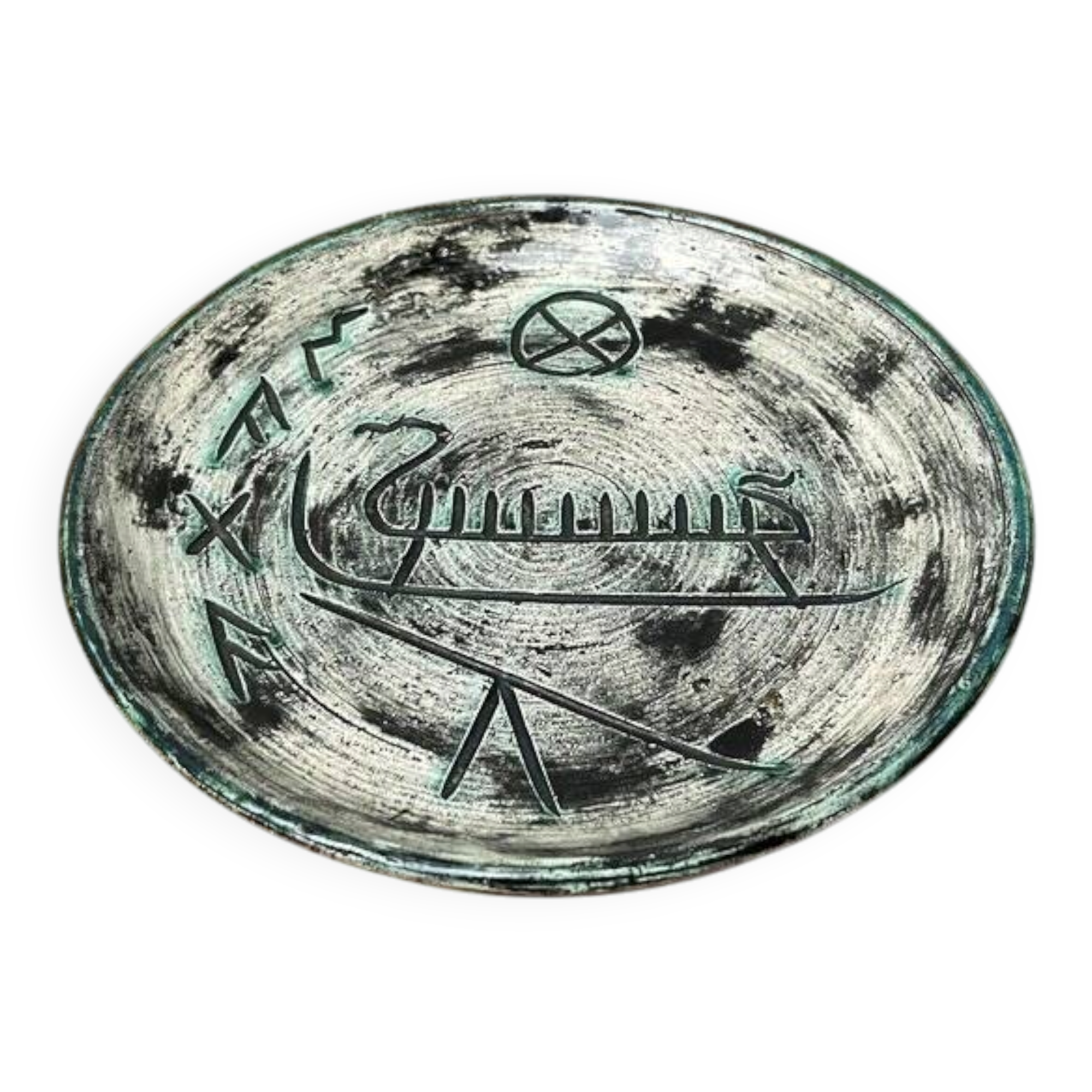 Mid-Century Handmade Ceramic Wall Plate with Viking Patterns from Arol, Norway, 1960s
