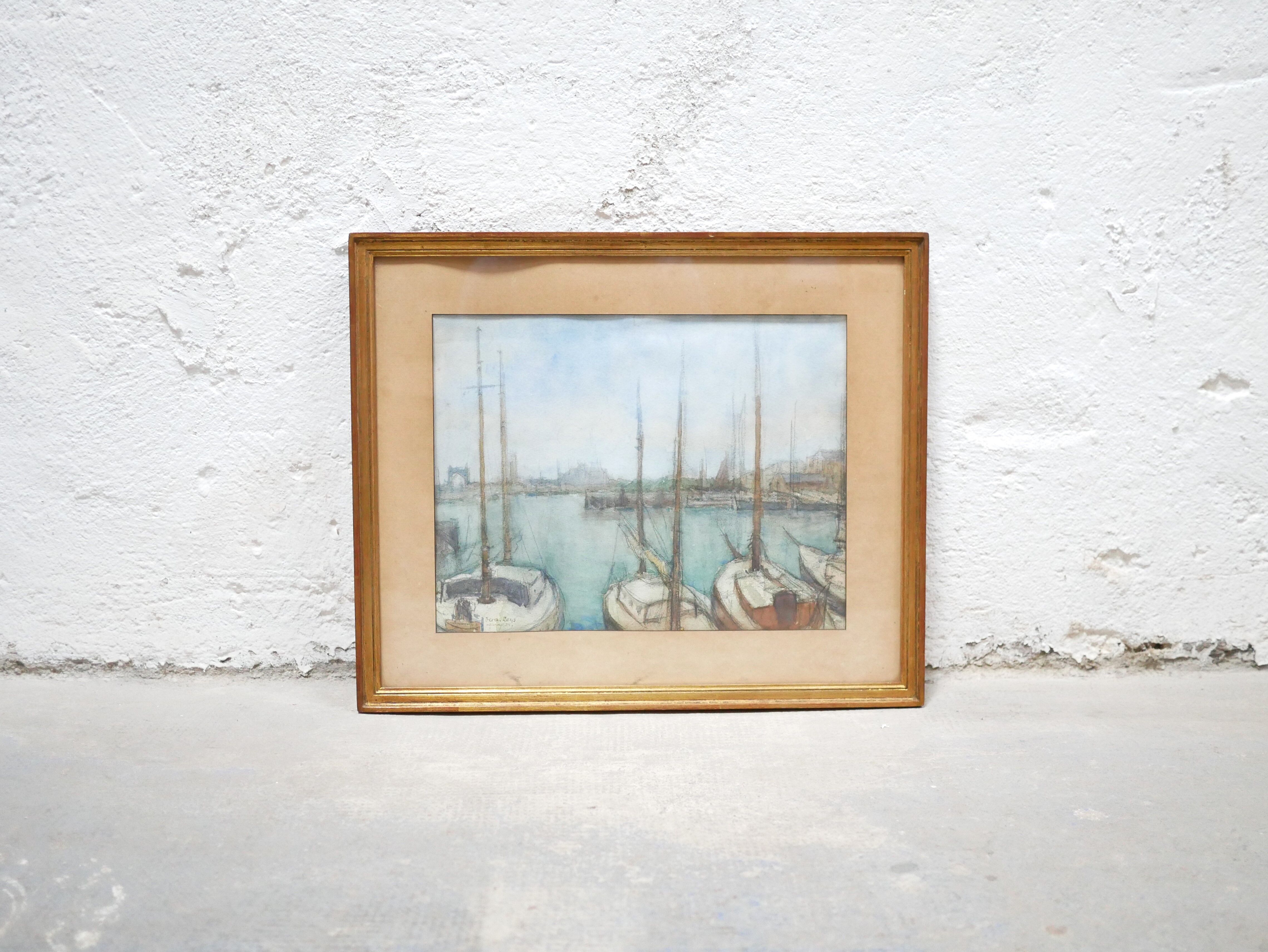 Old watercolor painting on paper signed F. Reys