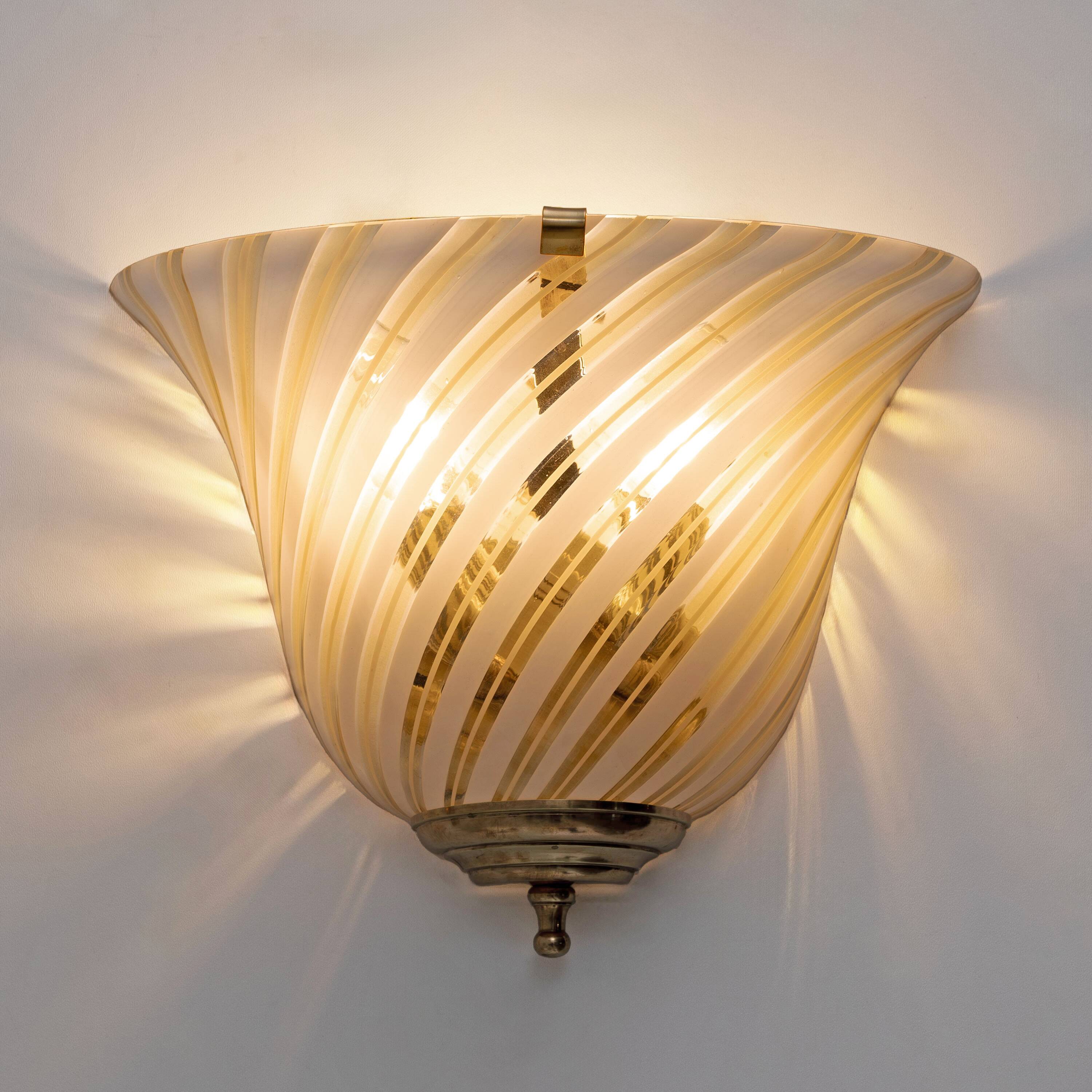 Pair of Murano Glass and Brass Sconces, In the Barovier&Toso Style, 1960s